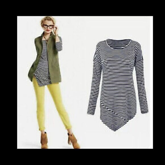 CAbi 5064 Boat Stripe Long Sleeve Asymmetrical Tunic Tee Size M - Picture 1 of 11